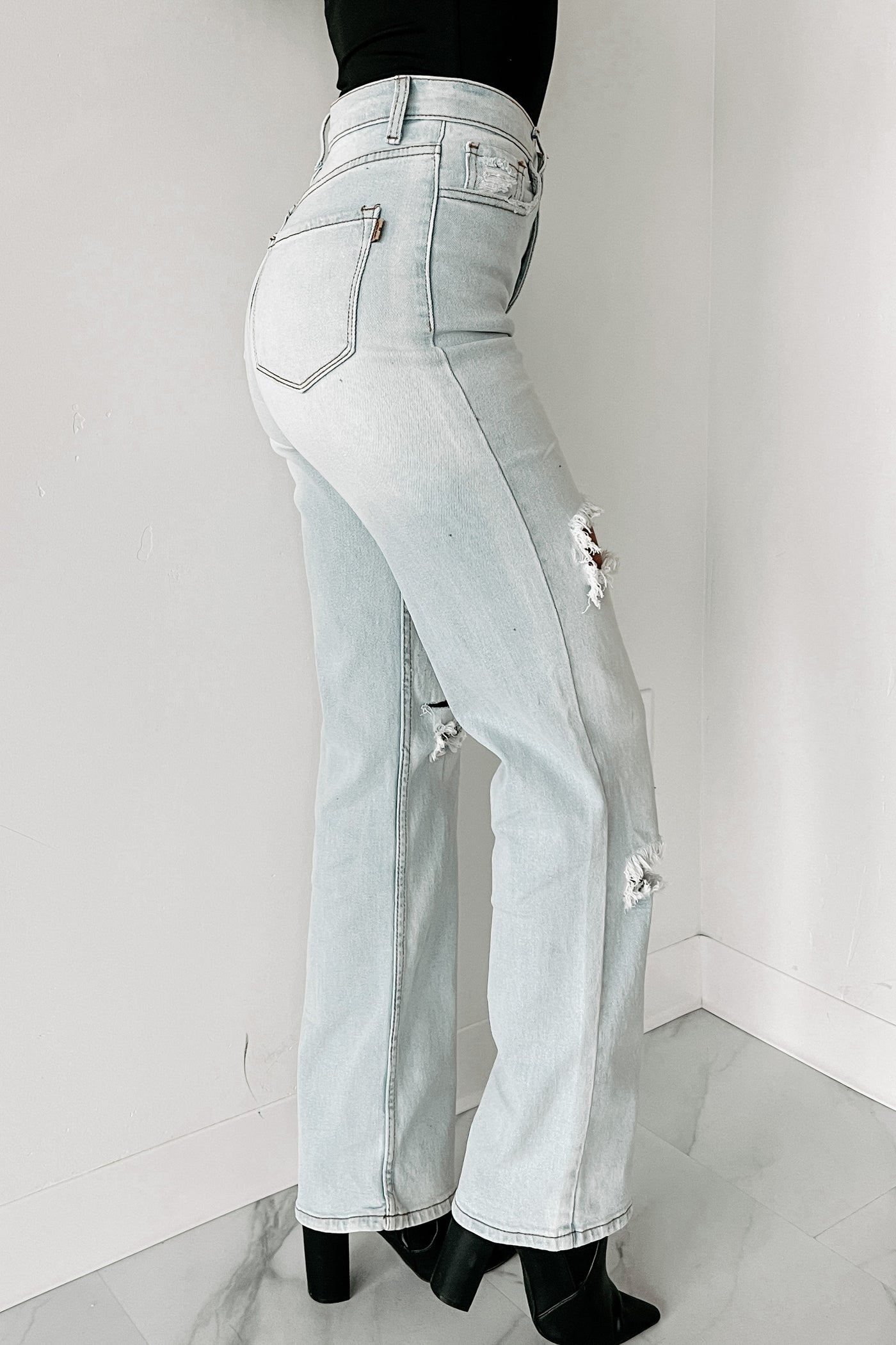 Only Good Days High Rise Distressed Wide Leg Jeans (Light) - NanaMacs