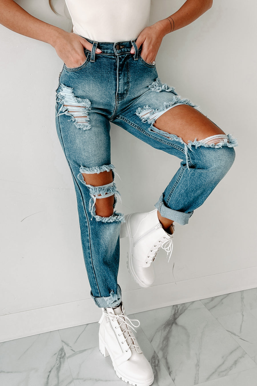 Making Comparisons High Rise Distressed Mom Jeans (Medium) - NanaMacs
