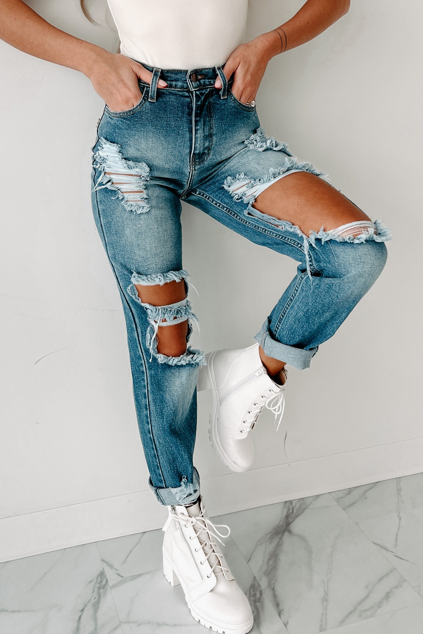 Making Comparisons High Rise Distressed Mom Jeans (Medium) · NanaMacs