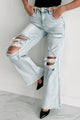 Abrielle High Rise Distressed Risen Wide Leg Jeans (Light) - NanaMacs