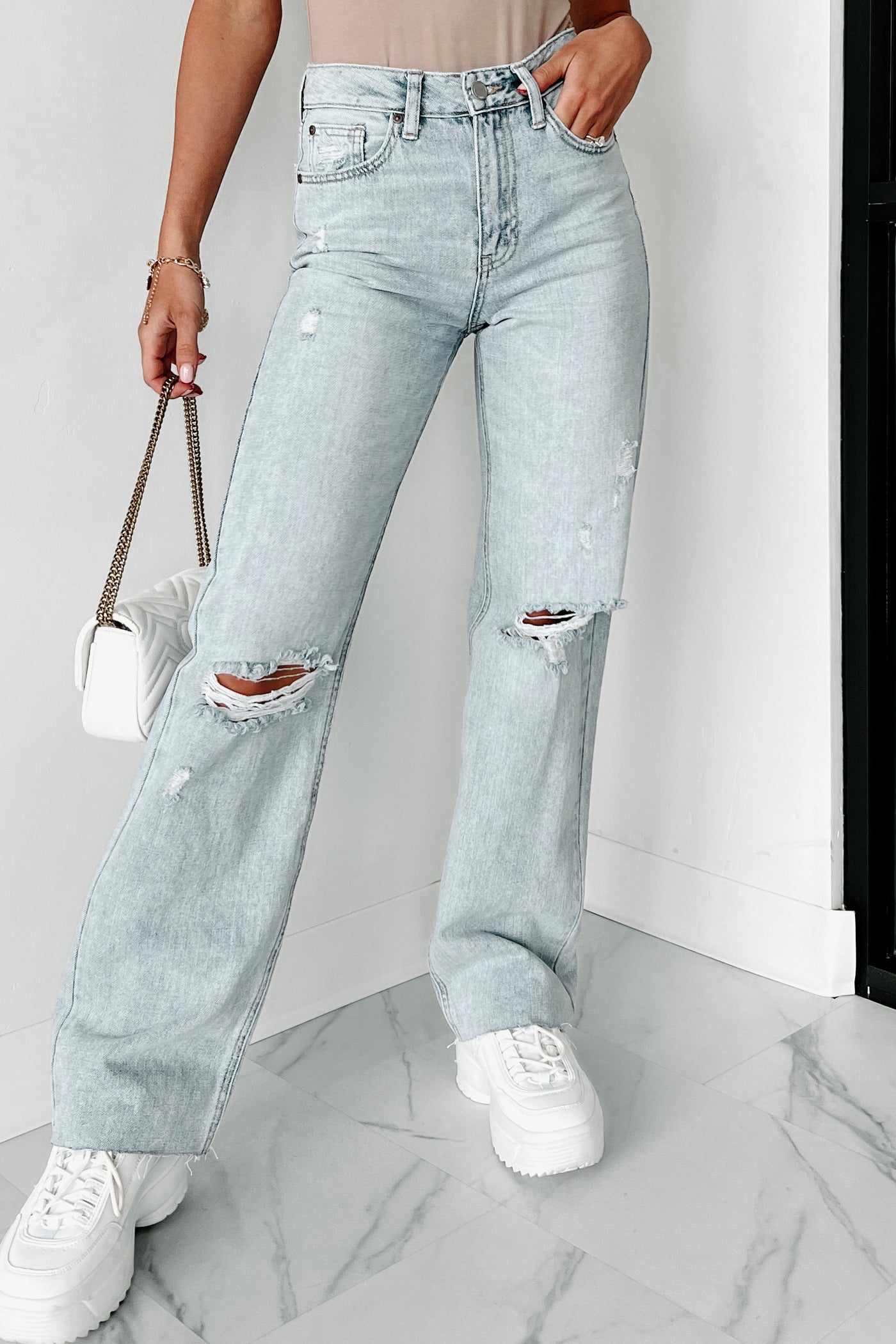 Tall Light Blue Wash Disco Flared Jeans
