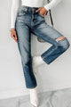 Into It Distressed High Rise 90s Straight Leg Jeans (Medium Dark) - NanaMacs