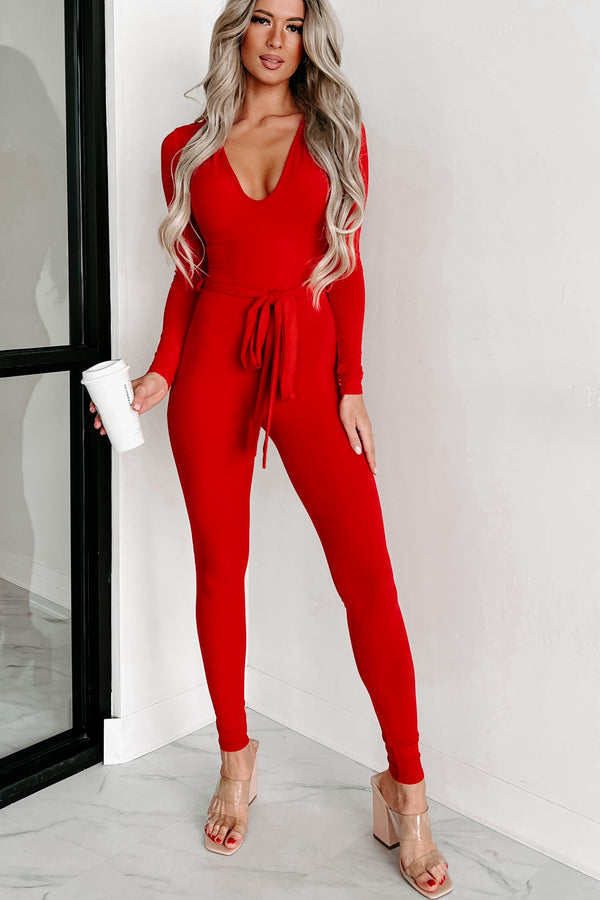 Don't Worry About Me Ribbed Jumpsuit (Red) - NanaMacs