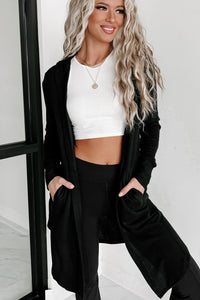 Nadia Open Front Hooded Cardigan (Black) - NanaMacs