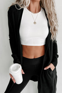 Nadia Open Front Hooded Cardigan (Black) - NanaMacs