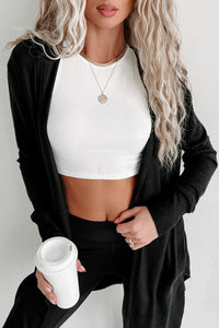 Nadia Open Front Hooded Cardigan (Black) - NanaMacs