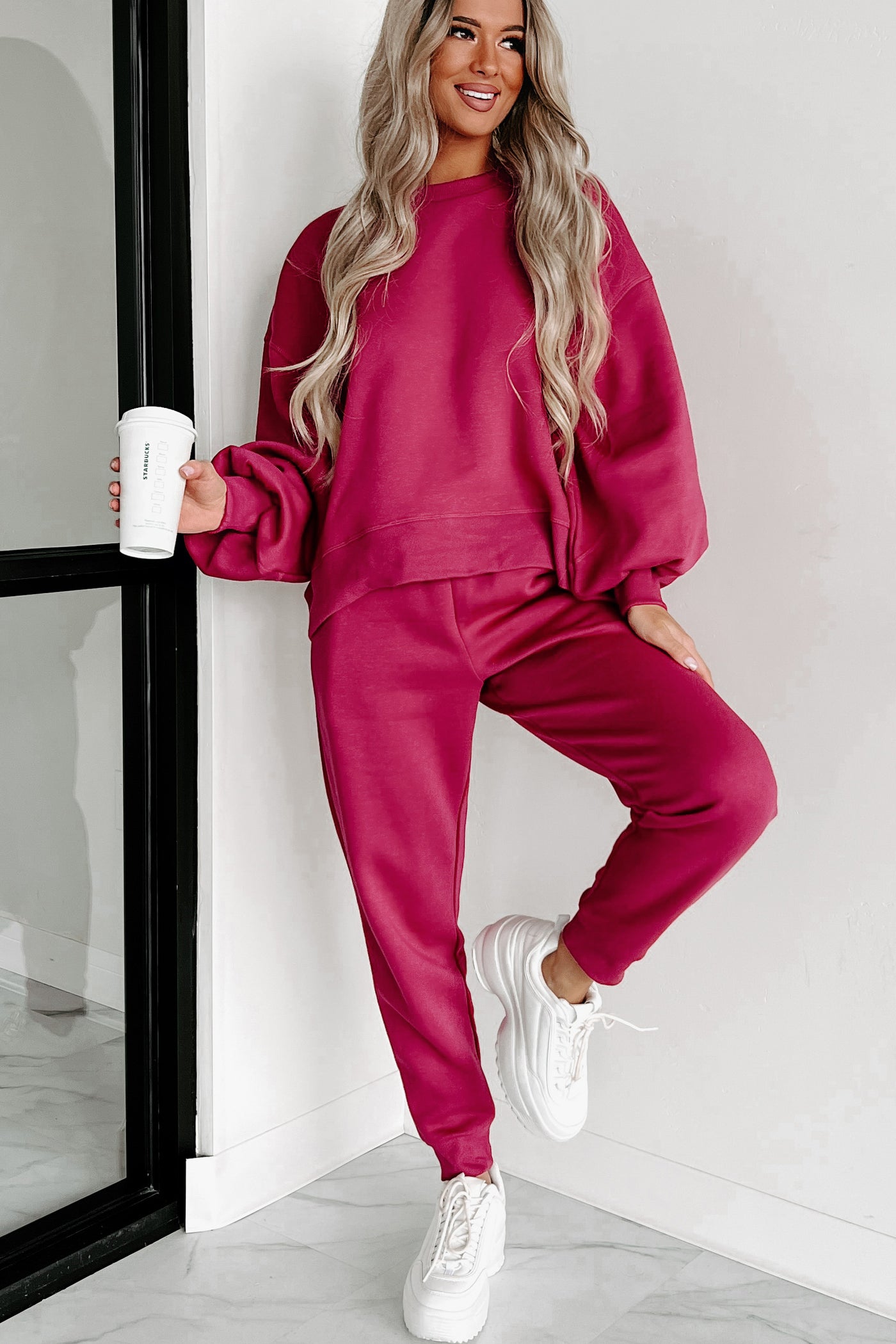 Just Admit It Sweatshirt & Jogger Two-Piece Set (Magenta) - NanaMacs