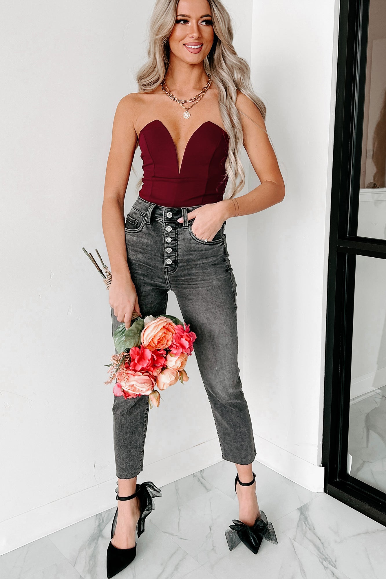 Burgundy sales bodysuit outfit