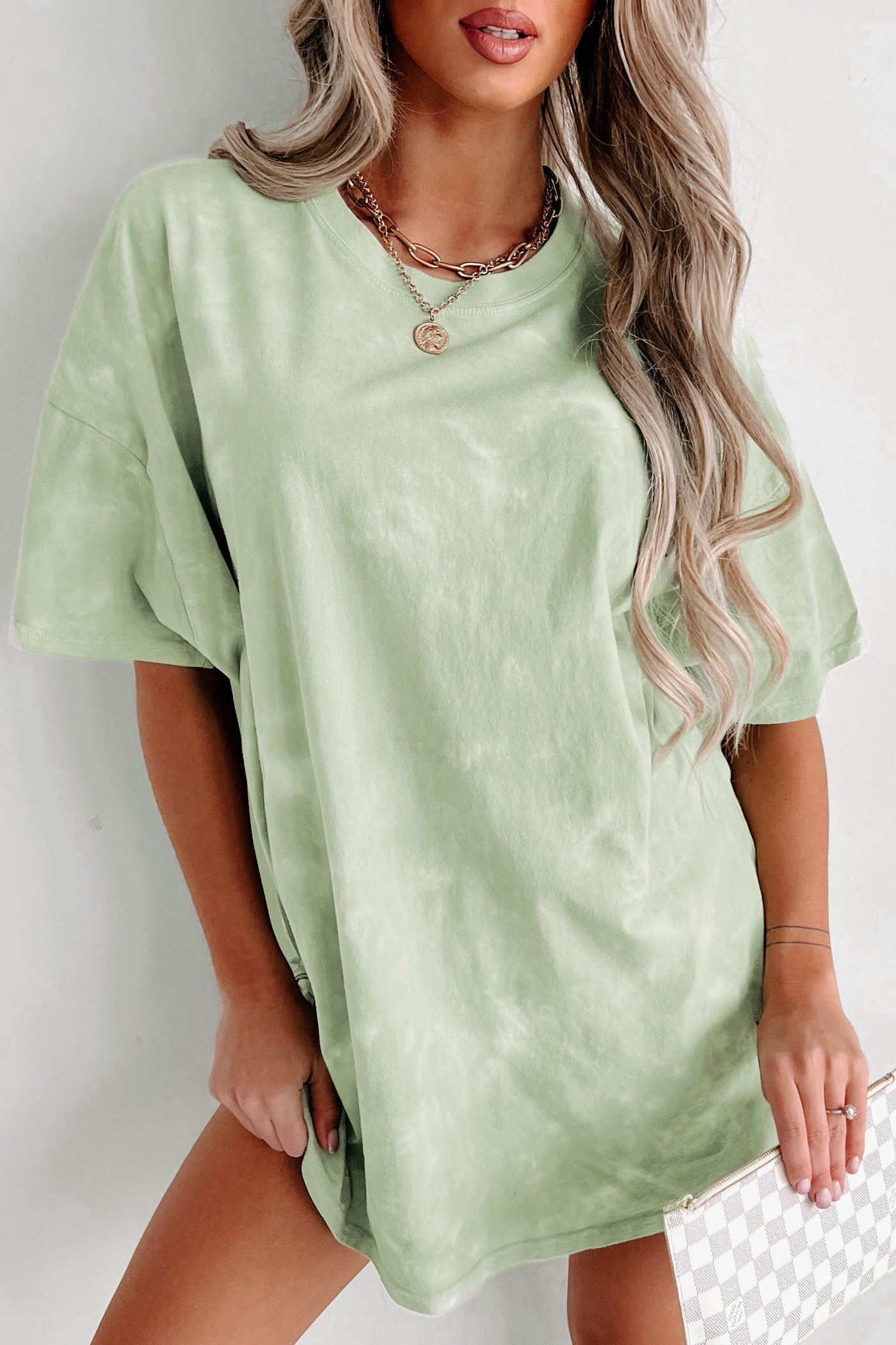 Oversized Tie-Dye T-Shirt With Distressing (Pastel Green) - NanaMacs