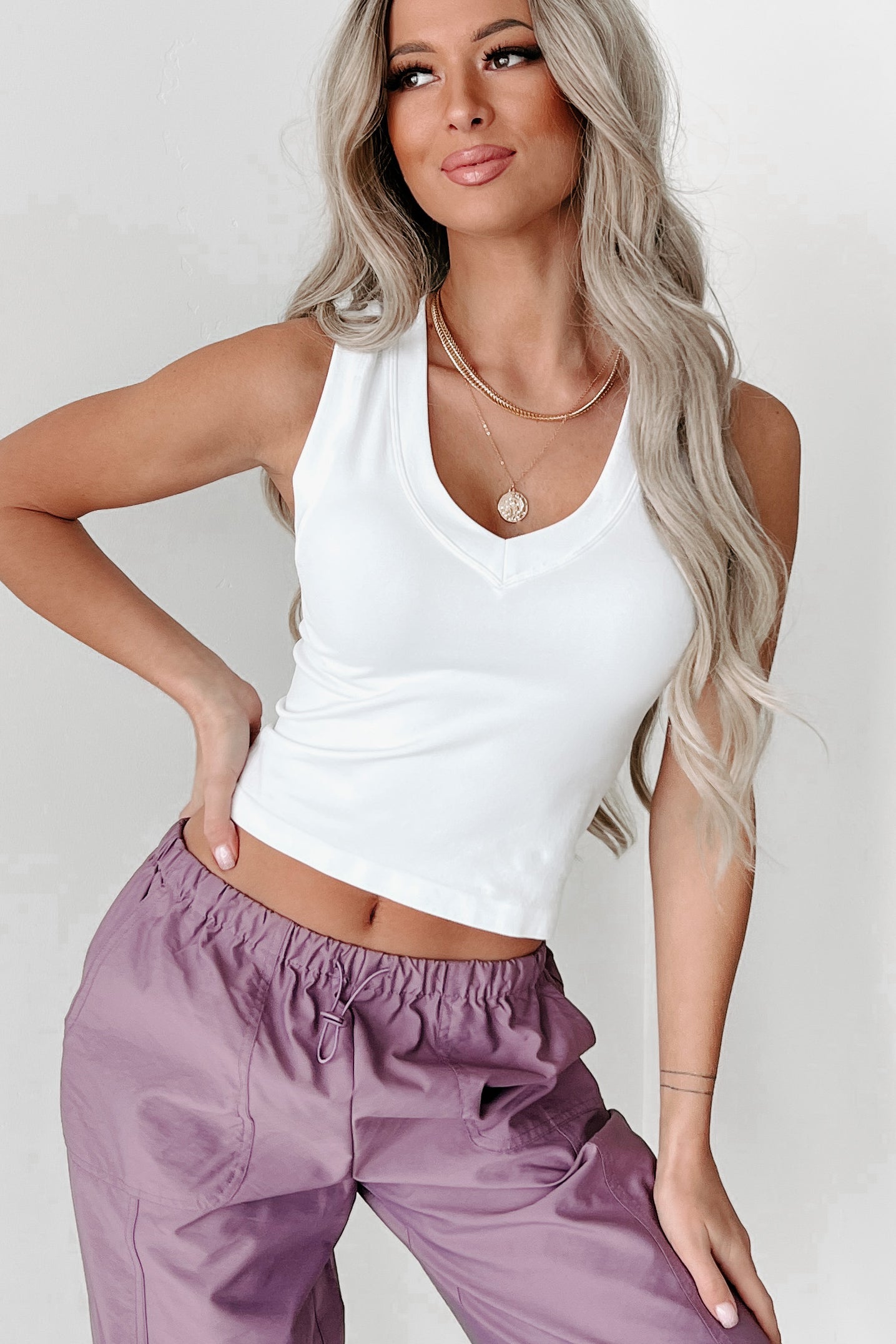 Basic Perfection V-Neck Tank Top (White) - NanaMacs