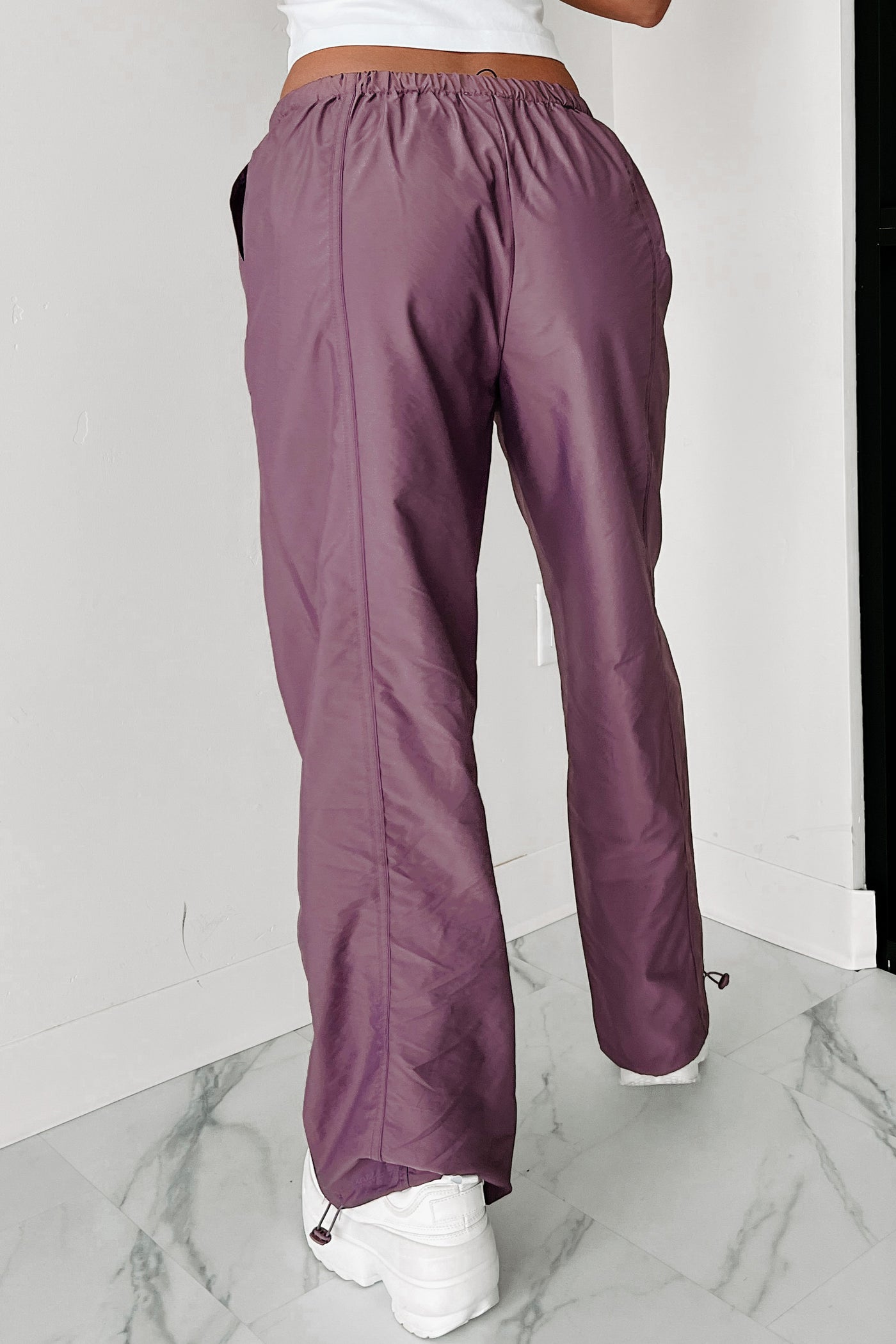 Taking Time Wide Leg Drawstring Cargo Pants (Purple) - NanaMacs