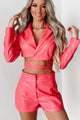Finally Over Faux Leather Cropped Blazer Top (Punch) - NanaMacs