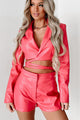 Finally Over Faux Leather Cropped Blazer Top (Punch) - NanaMacs