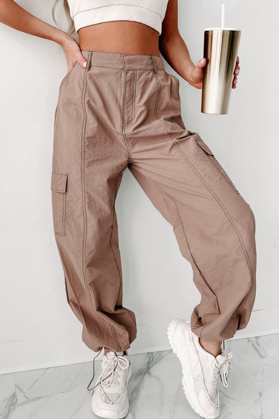 Celia Nylon Cargo Pants (Mocha) - NanaMacs