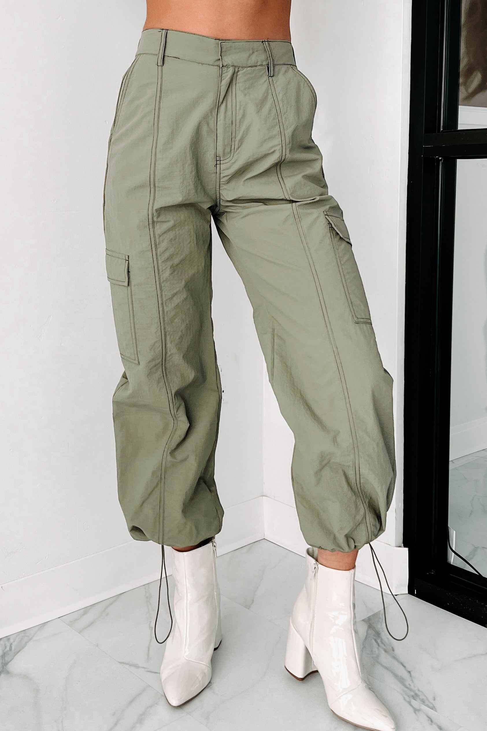 Celia Nylon Cargo Pants (Olive) · NanaMacs