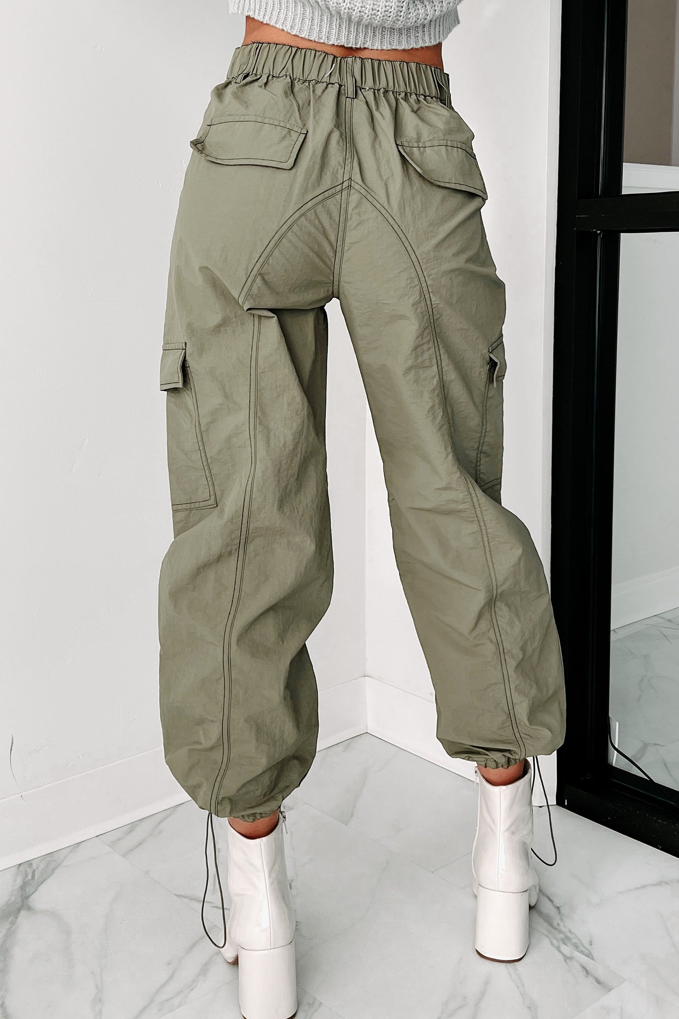 Celia Nylon Cargo Pants (Olive) · NanaMacs