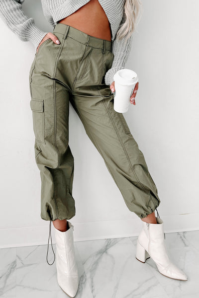 Celia Nylon Cargo Pants (Olive) - NanaMacs