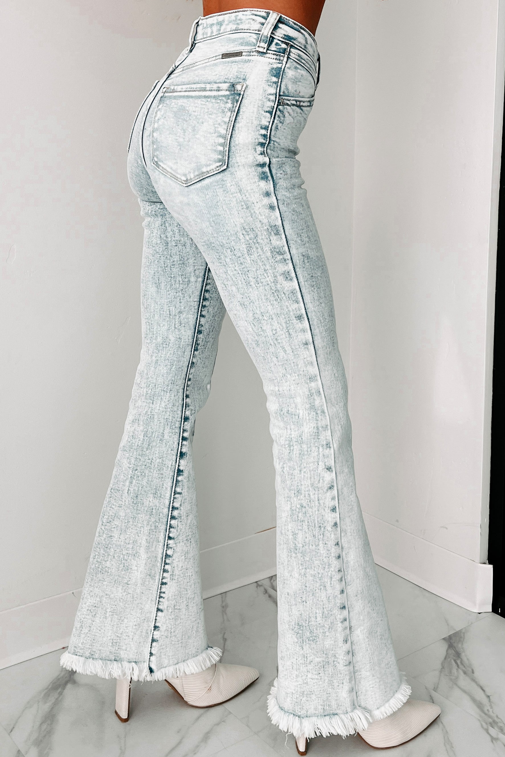 Camden High Rise Acid Wash Flared Kancan Jeans (Light) - NanaMacs