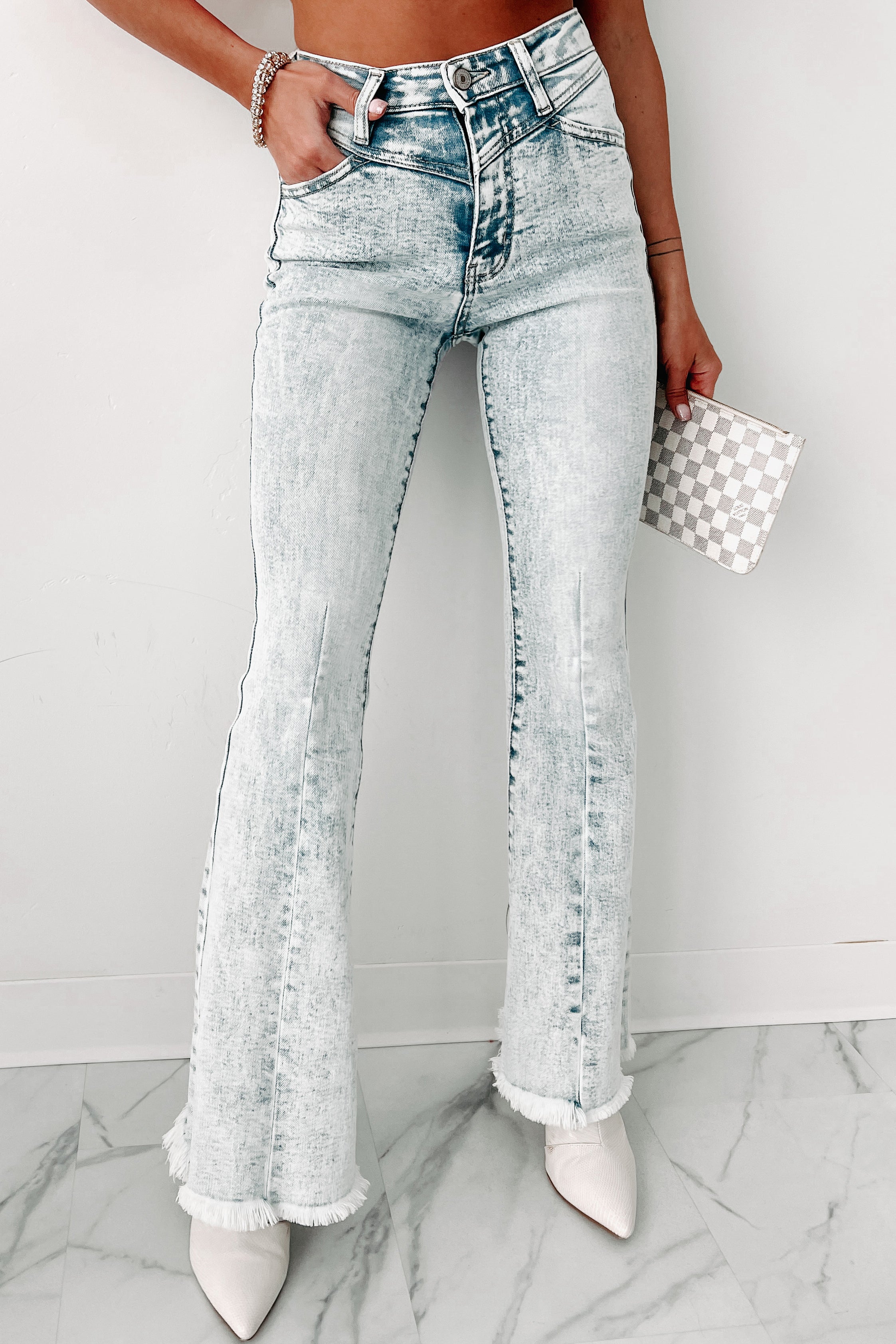 Camden High Rise Acid Wash Flared Kancan Jeans (Light) - NanaMacs