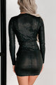Mesah Deep V-Neck Glitter Mini Dress (Black) - NanaMacs