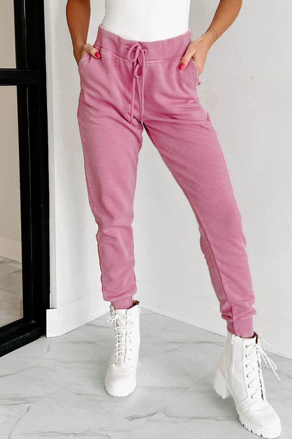 Hard Act To Follow Fleece Drawstring Waist Joggers (Orchid Pink) - NanaMacs