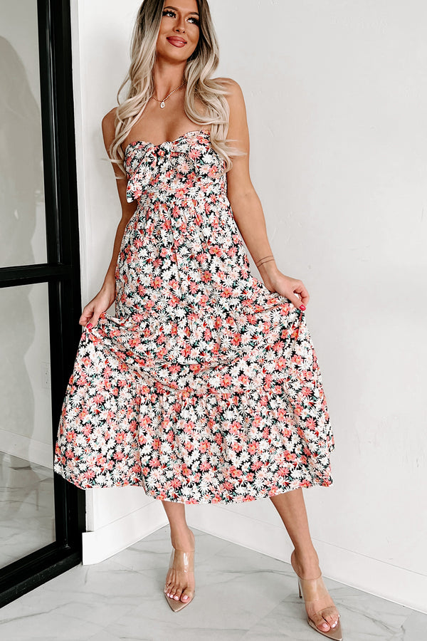 Romantic Muse Strapless Floral Midi Dress (Black/Multi) - NanaMacs