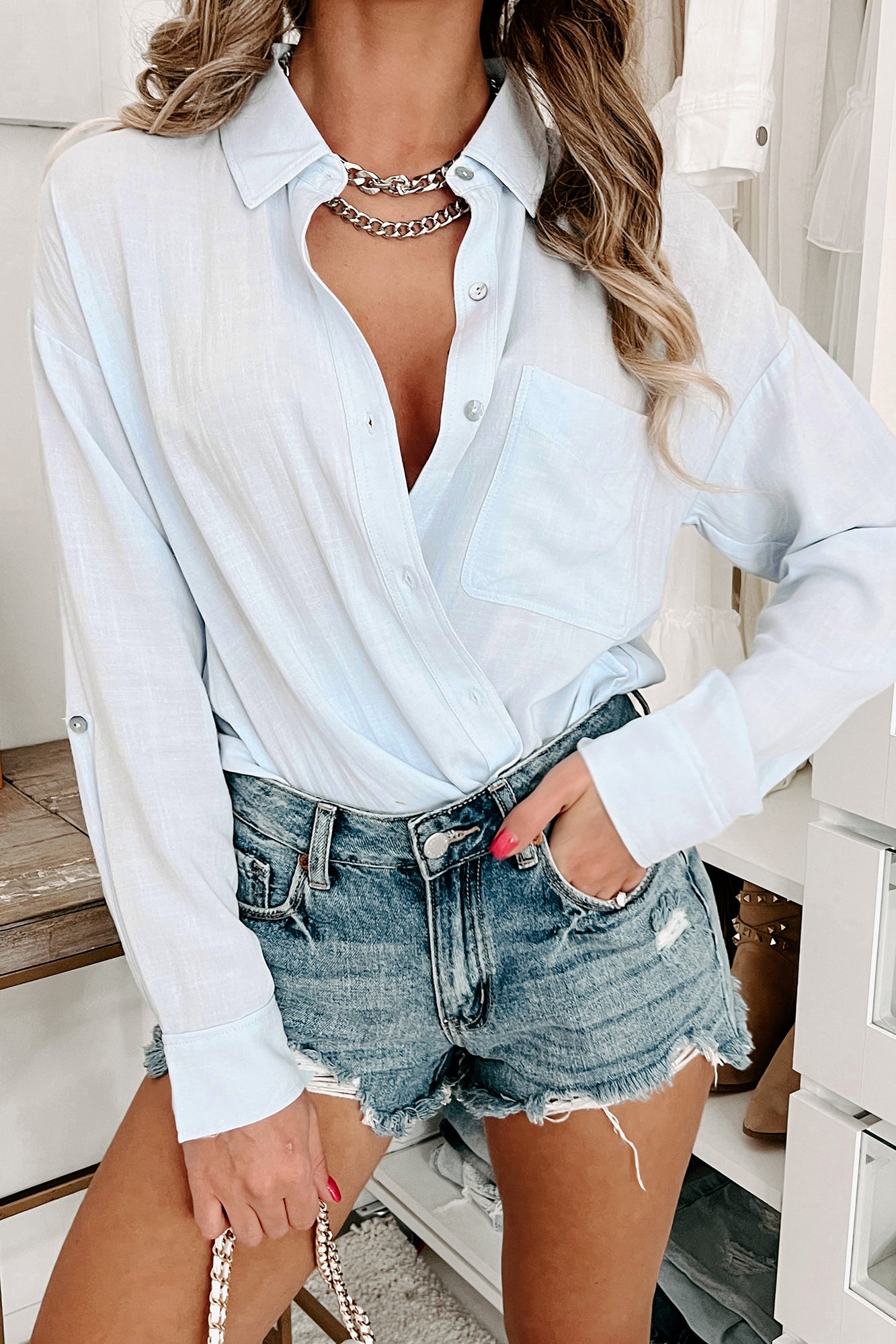 Carefree & Confident Linen Button-Down Shirt (Pale Periwinkle) - NanaMacs