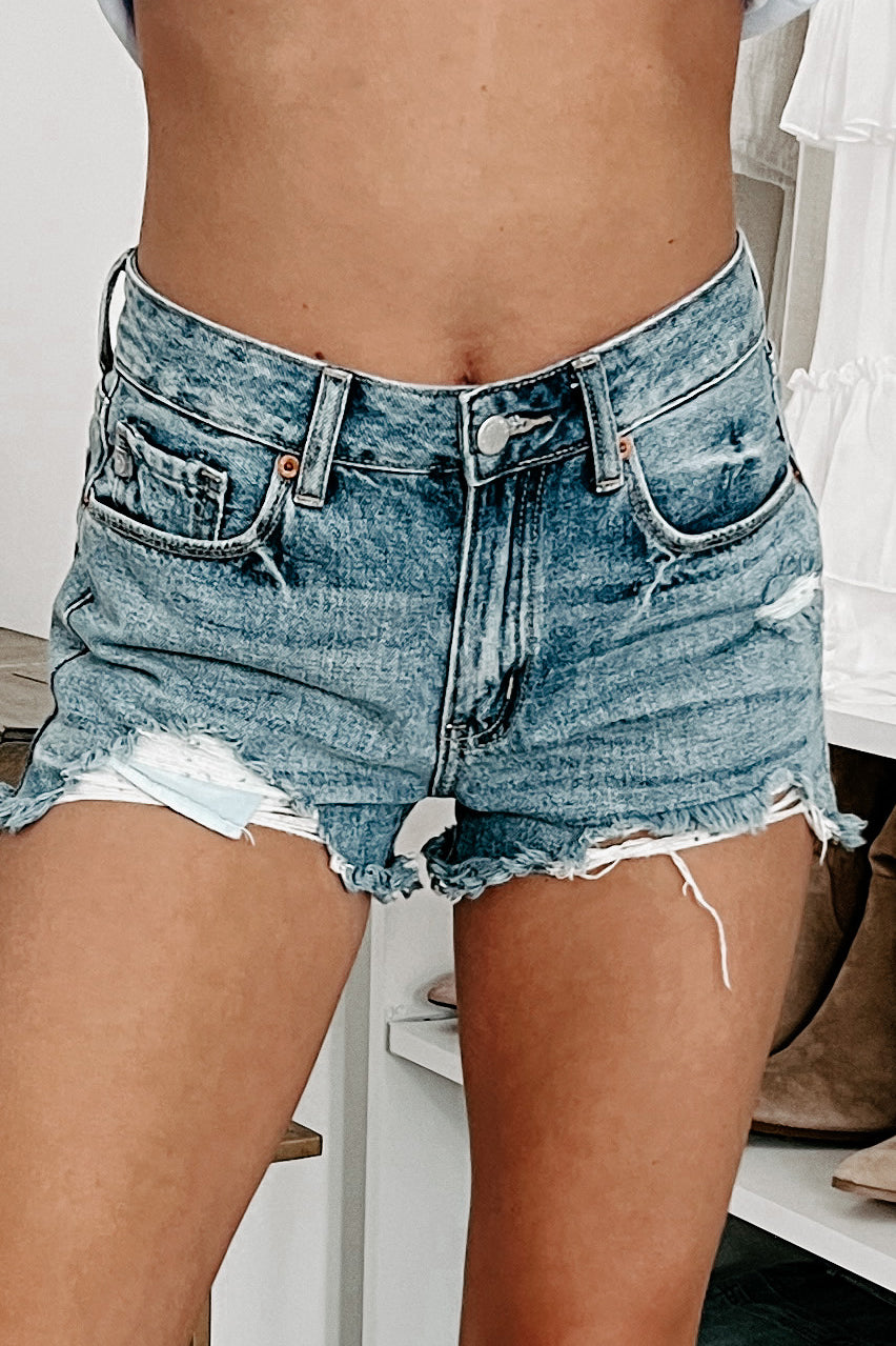 Backroad Songs Distressed High Waisted Light Wash Jean Shorts