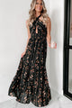 Beautiful Blossoms Halter Floral Maxi Dress (Black Floral) - NanaMacs