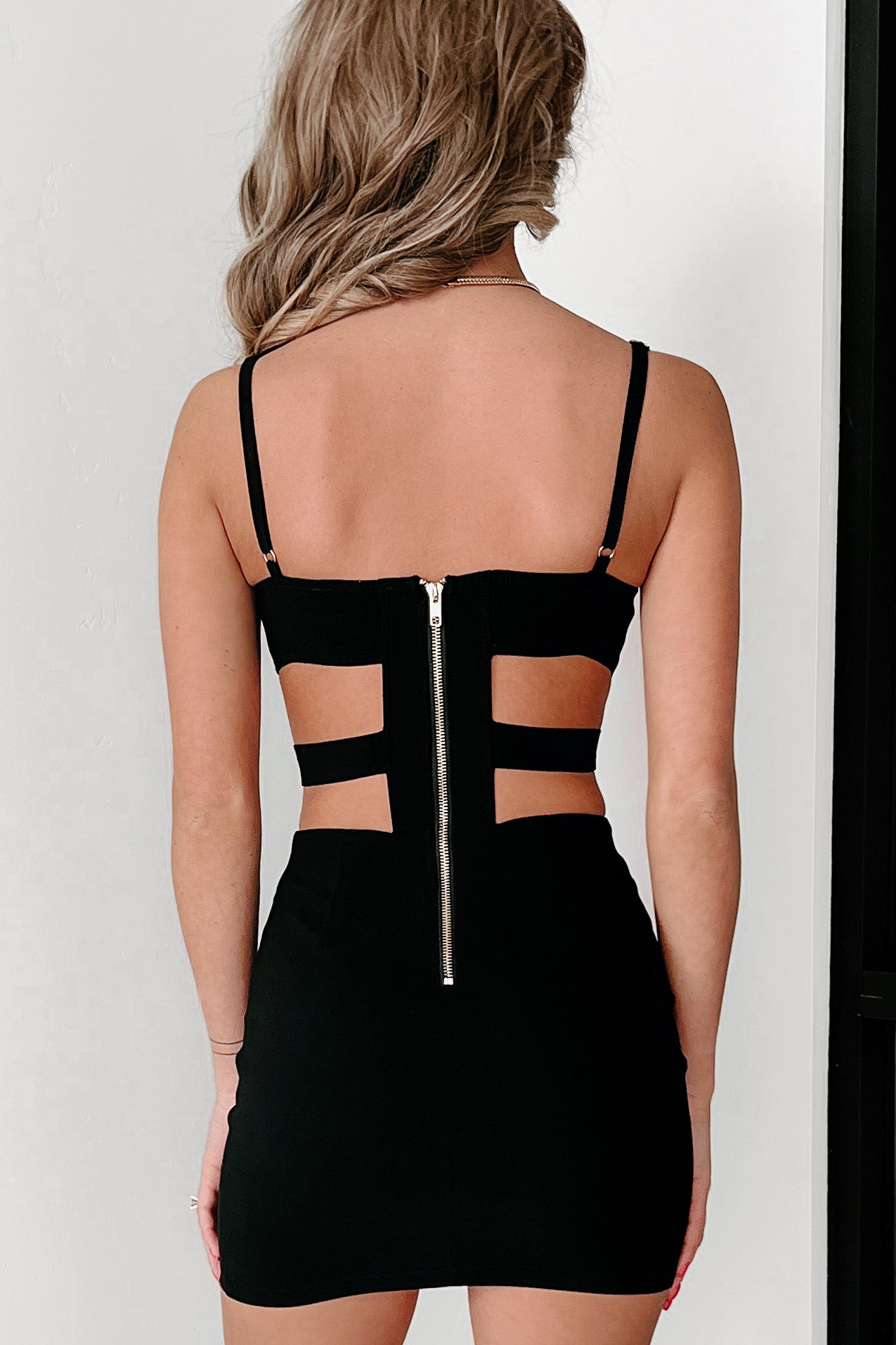 Secret Looks Side Cut-Out Bodycon Mini Dress (Black) - NanaMacs