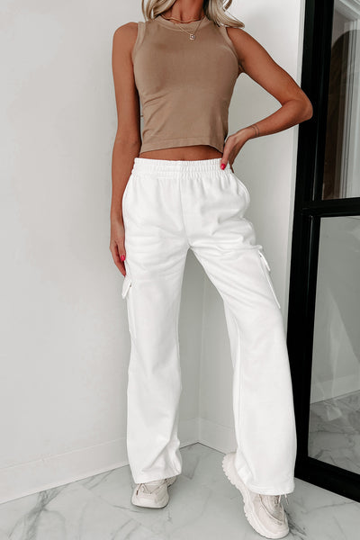 Street Side Cargo Pocket Wide Leg Pant (White) - NanaMacs