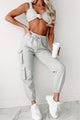 Little Preoccupied Front Knot Crop Top (Heather Grey) - NanaMacs