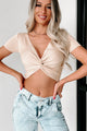 Leave You Blushing Twist-Knot Sweater Crop Top (Taupe) - NanaMacs