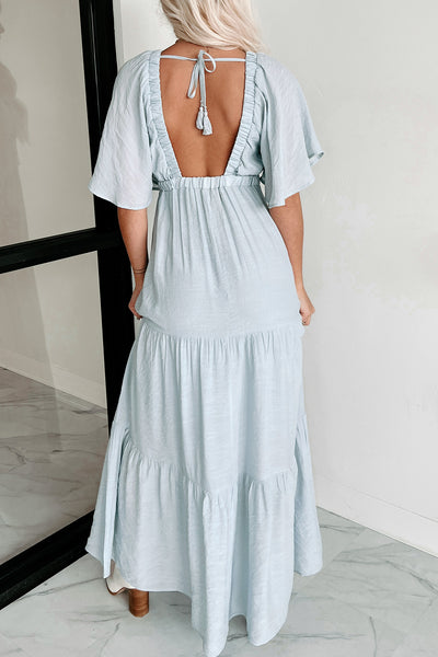 Tier And Now Tiered V-Neck Maxi Dress (Blue) - NanaMacs