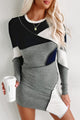 Putting It Together Colorblock Asymmetrical Hem Mini Dress (Grey Multi) - NanaMacs