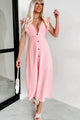 Flirting With Spring V-Neck Button Front Maxi (Pink) - NanaMacs