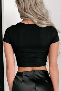 Cute But Complicated Tie Front Crop Top (Black) - NanaMacs