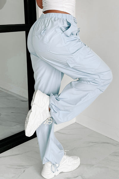 Craving Adventure Wide Leg Cargo Pants (Powder Blue) - NanaMacs
