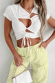 Lead You On Ruched Cut-Out Crop Top (Off White) - NanaMacs