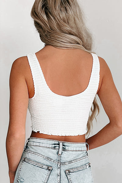 Joy In The Journey Smocked Crop Tank (White) - NanaMacs