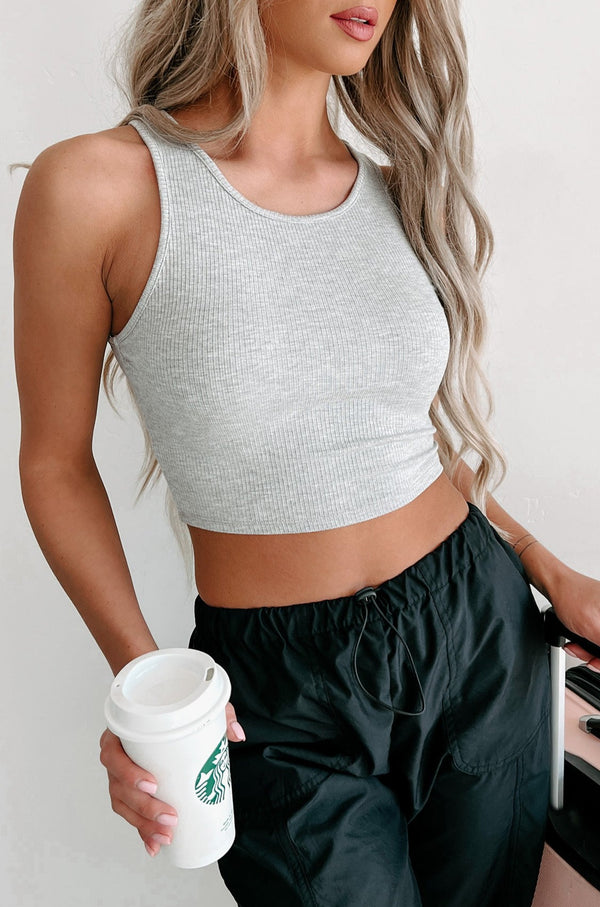 Just Being Basic Ribbed Crop Tank (Heather Grey) - NanaMacs