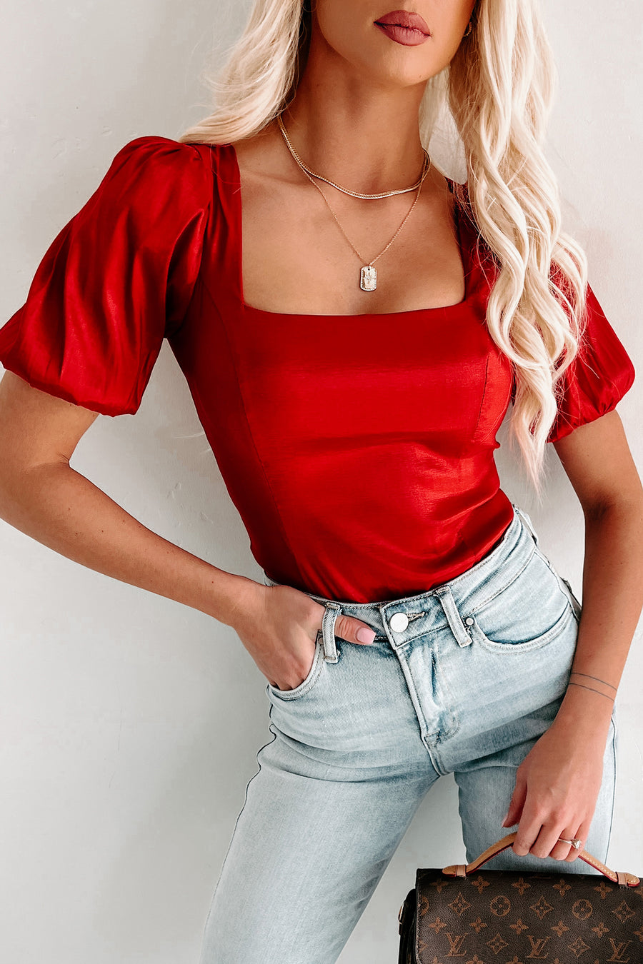 Spreading Cheer Puff Sleeve Bodysuit (Red) - NanaMacs