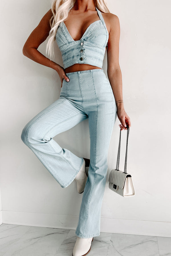 Here For The Rodeo Two Piece Denim Pant Set (Light Denim) - NanaMacs