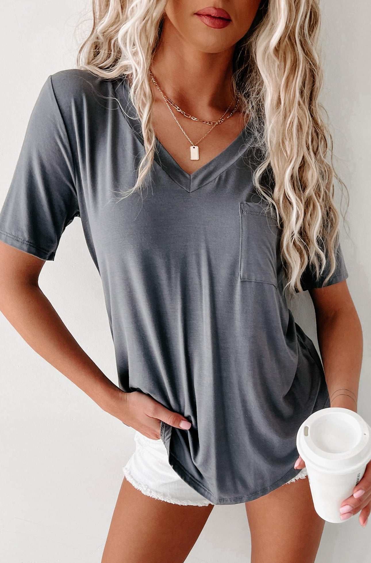 V-Neck Pocket Tee (Charcoal) · NanaMacs