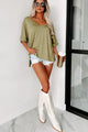 V-Neck Tee With Cuffed Sleeves (Olive Martini) - NanaMacs