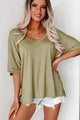 V-Neck Tee With Cuffed Sleeves (Olive Martini) - NanaMacs