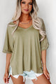 V-Neck Tee With Cuffed Sleeves (Olive Martini) - NanaMacs