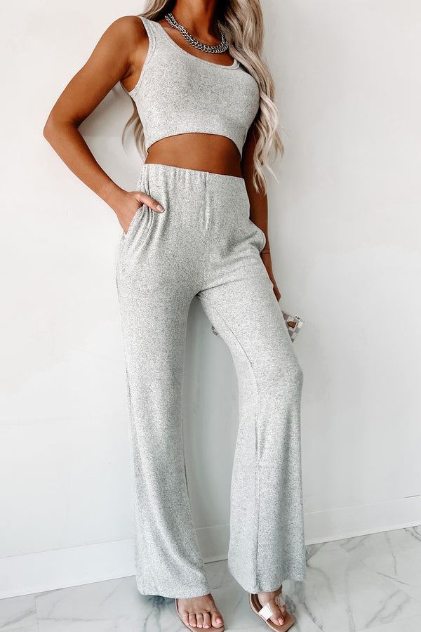 Ready To Travel Two Piece Wide Leg Pant Set (Grey) - NanaMacs