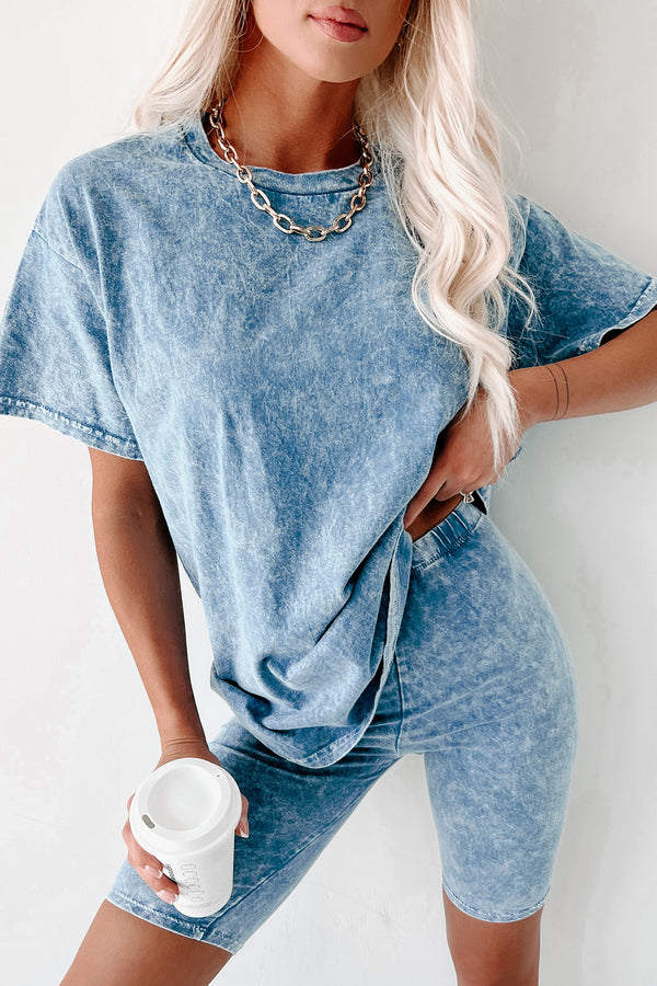 Just Rolling With It Two Piece Biker Short Set (Blue) - NanaMacs