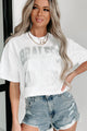 "Braless & Lawless" Oversized Crop Tee With Metallic Graphic (White) - Print On Demand - NanaMacs